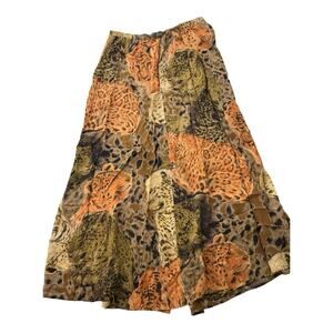 Vtg Carole Little Rayon Maxi Skirt Safari Tiger Big Cat 80s Button Front Size 8